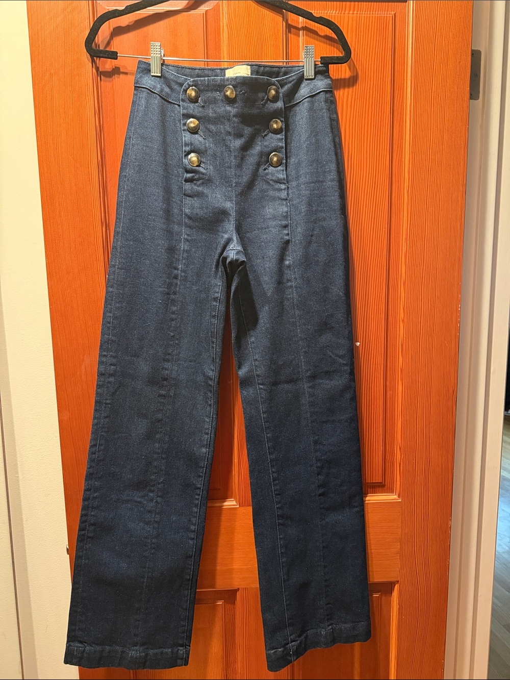 Sezane High-Waist Navy Sailor Jeans with Button Front size 36 = US 4